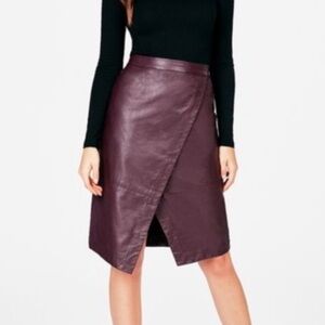 JustFab Burgundy Faux Vegan Leather Midi Skirt